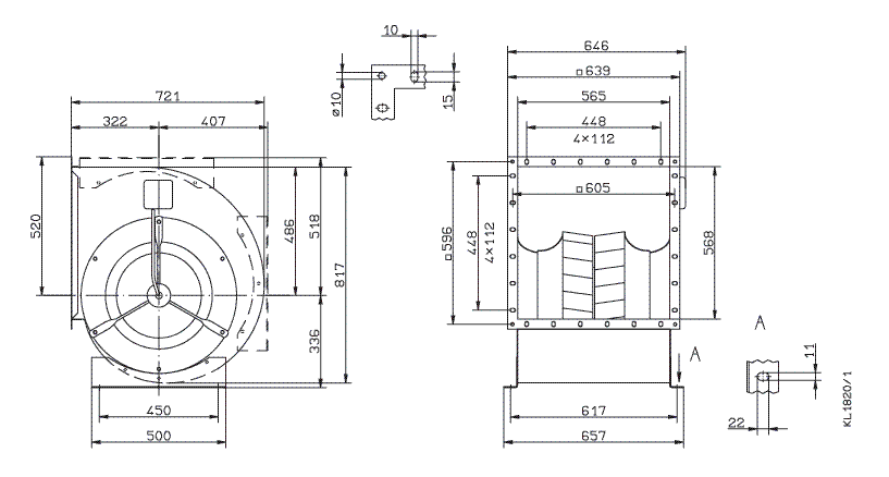 Габаритные и присоединительные размеры Ziehl-abegg RD45A-4DW.6L.1L